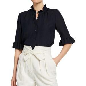 Rebecca Taylor SZ 2 Hammered Silk Button Front Tunic Shirt Blouse